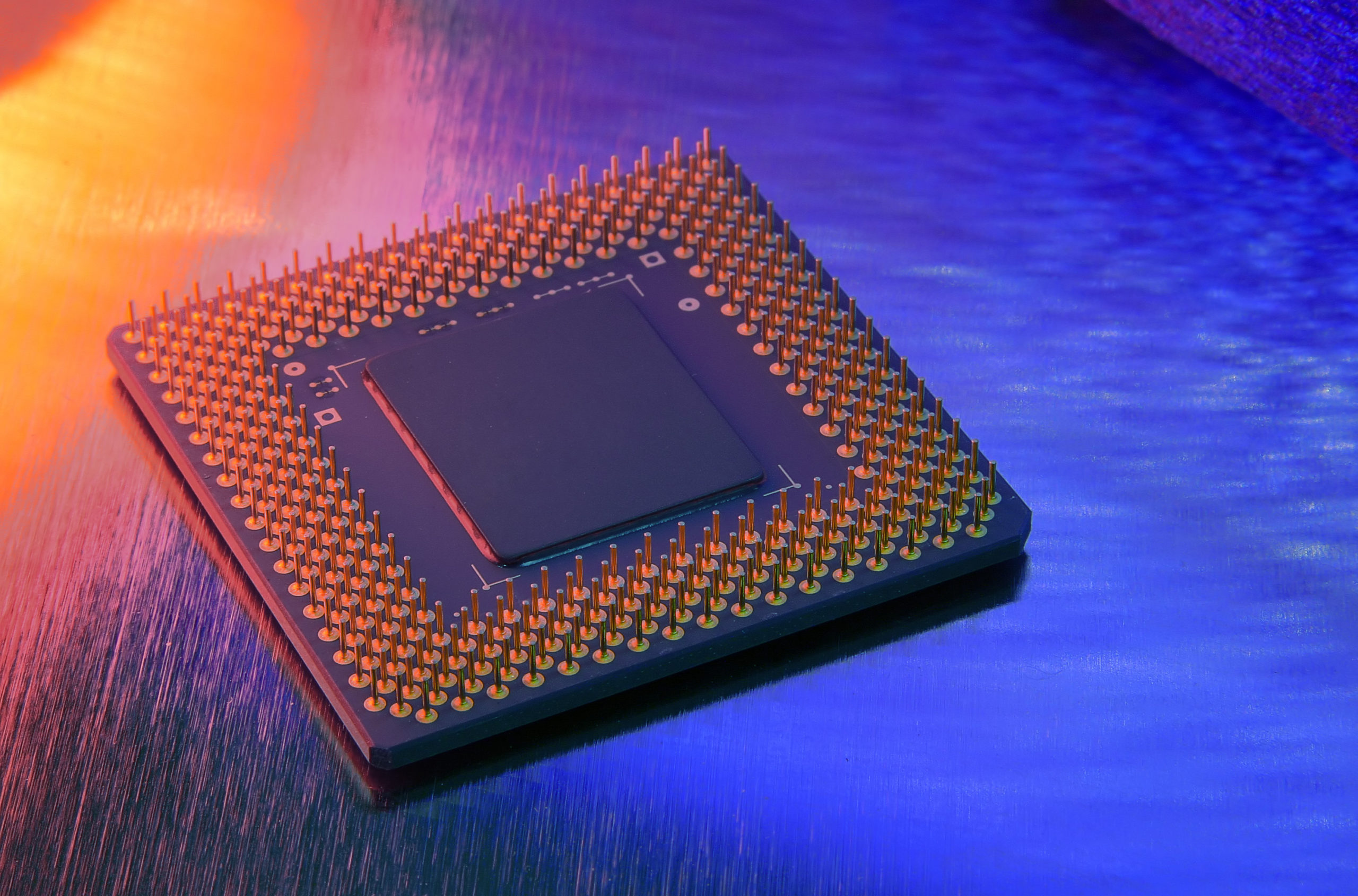 CPU closeup against vivid background