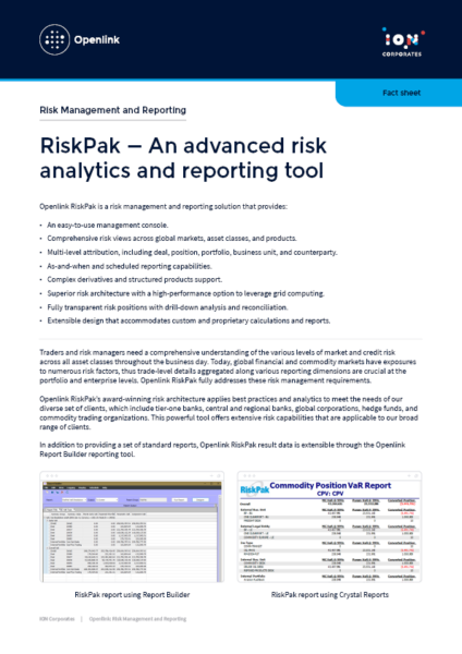 Openlink RiskPak: Advanced risk analytics and reporting