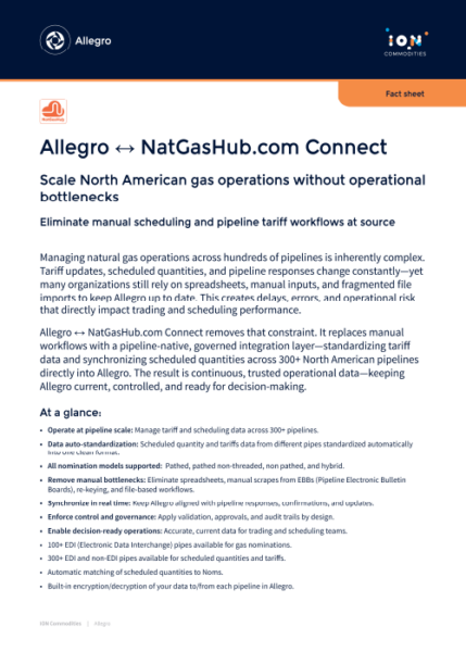 Allegro ↔ NatGasHub Connect: Gas scheduling software for pipeline-scale operations